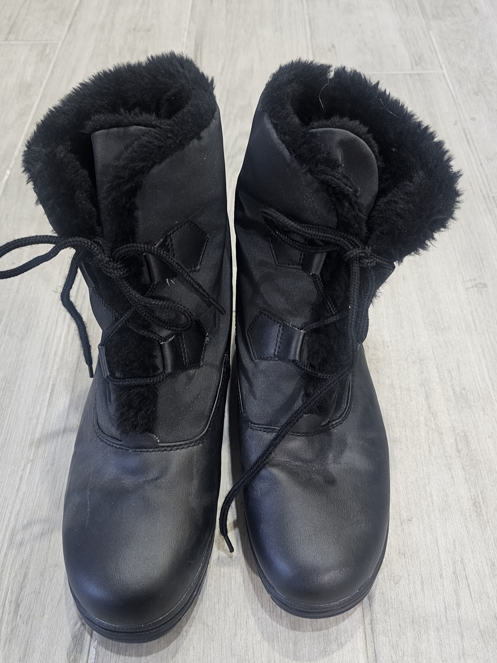 Totes Black Lace-Up Fur-Trim All Weather Boots